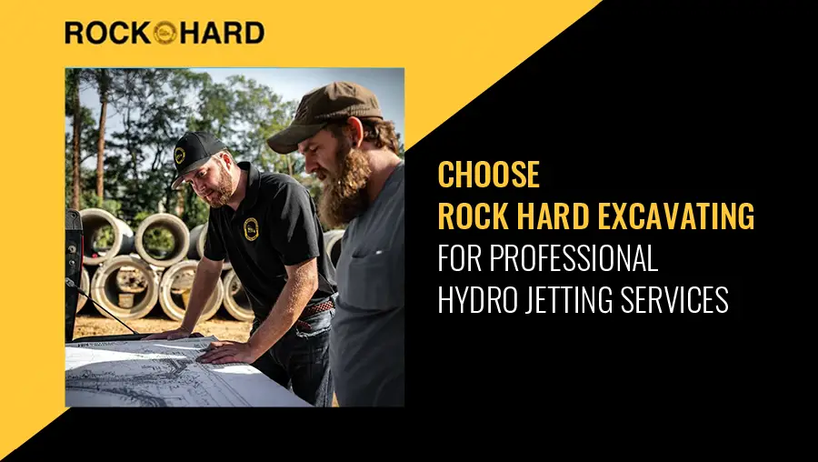 Hydro jetting process performed by professionals at Rock Hard Excavating.