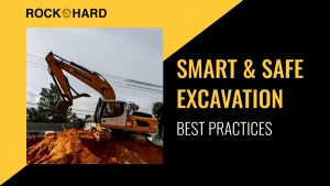 Excavation site with safety barriers and machinery