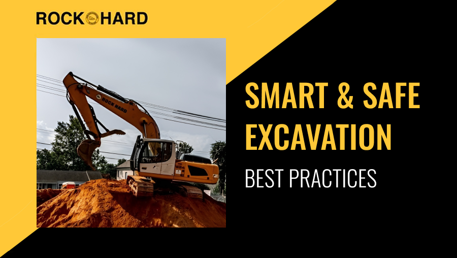 Excavation site with safety barriers and machinery