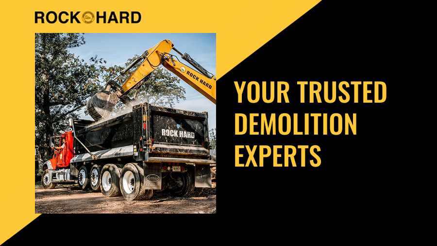 Rock Hard Excavating demolition crew working safely in winter conditions